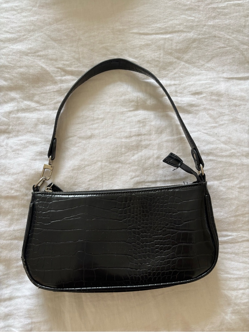 Black Croc-Embossed Shoulder Bag